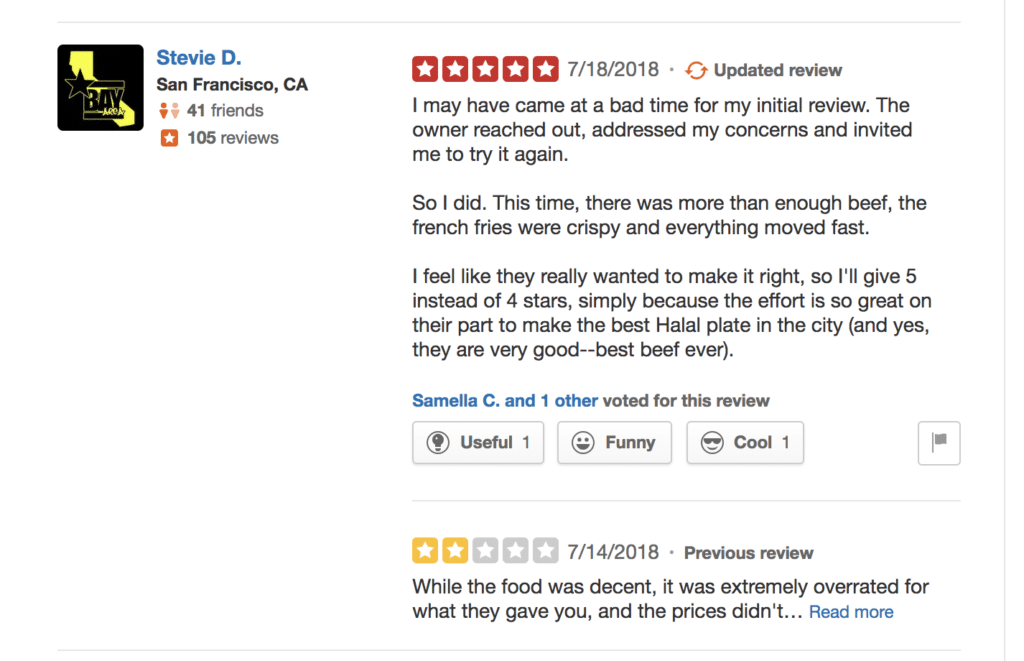 How to improve a bad Yelp Social Media review